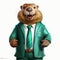 Friendly Groundhog In Green Suit - Official Art Style
