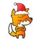 friendly hand drawn gradient cartoon of a fox wearing santa hat