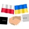 Friendly handshake on the background of two flags. Men handshake on the background of the Ukraine and Poland flag.