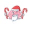 Friendly human brain in Santa Cartoon character holds Christmas candies