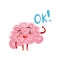 Friendly humanized brain winking with one eye and showing Ok gesture. Cute cartoon character. Flat vector icon