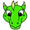 Friendly and kind green dragon head emoticon, doodle icon image kawaii