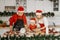 Friendly loving family wearing santa hats preparing the dough for Christmas gingerbread cookies