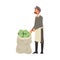 Friendly Male Farmer Selling Fresh Organic Cabbage at Marketplace Vector Illustration