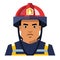 Friendly male firefighter vector illustration, smiling fireman wearing helmet, protective gear