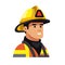 Friendly male firefighter vector illustration, smiling fireman wearing helmet, protective gear