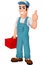 Friendly Mechanic cartoon with toolbox giving thumbs up