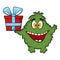 Friendly monster holding a gift box.