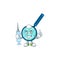 Friendly Nurse magnifying glass mascot design style using syringe