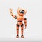 Friendly orange and black AI robot waving hand