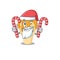 Friendly orange ice cream in Santa Cartoon character holds Christmas candies
