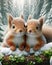 Friendly Pair Squirrels Small Animals Snowfall Forest Woodland Critters Winter Canada AI Generated