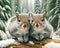 A Friendly Pair Squirrels Small Animals Snowfall Forest Woodland Critters Winter Canada AI Generated