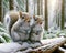 A Friendly Pair Squirrels Small Animals Snowfall Forest Woodland Critters Winter Canada AI Generated