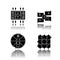 Friendly party games drop shadow black glyph icons set