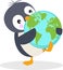 Friendly penguin holding a globe