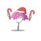 Friendly pink umbrella in Santa Cartoon character having candies