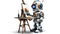 Friendly robot artist in the studio next to his easel, painting and paints while working on white background, neural network ai