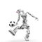 Friendly robot is playing football in white background
