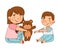 Friendly Sister Giving Toy Teddy Bear to Her Little Brother as Family Relations Vector Illustration