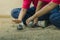 Friendly Students playing petanque at school.