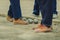 Friendly Students playing petanque at school.