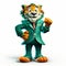 Friendly Tiger In Green Suit - Hiperrealistic Cartoon Image