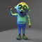 Friendly zombie monster waves hello, 3d illustration