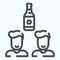 Friends beer line icon. Two friends and a bottle of beer vector illustration isolated on white. Friendship outline style