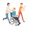 Friends Carrying Man Sitting in Wheelchair, Men Supporting Their Friend, Friendship and Support, Handicapped Person