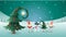 Friends celebrate Winter Solstice, Christmas and New Year. Scandinavian gnomes and snowman with decorated christmas tree. Turquois