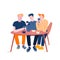 Friends Company Male Characters Online Messaging in Social Networks Sitting in Cafe Chatting in Mobile Phone Using Wifi