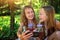 Friends drink lemonade on a hot day and take a selfie