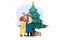 Friends exchanging Christmas presents Illustration concept on white background