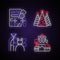 Friends and family gathering party neon light icons set