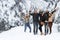 Friends Group Snow Forest Happy Smiling Young People Outdoor