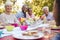 Friends having a lunch party in the garden