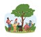 Friends and neighbors have barbecue party in the garden or at the park outside. Grill party flat vector illustration.
