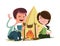 Friends next to camping fire illustration cartoon character