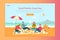 Friends Picnic on Beach Flat Landing Page Template