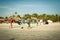 Friends play cricket on the beach of GOA in India. The guys play Indian baseball on the beach. Indian national sport.