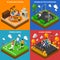 Friends Playing 4 Isometric Icons Composition