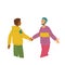 Friends shaking hands in greeting gesture, flat vector illustration isolated.