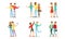 Friends Spending Good Time Together Set, Men and Women Meeting, Walking, Making Selfie, Giving High Five Vector