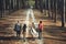 Friends traveling together in the forest