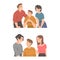 Friends trying to comfort and encourage their sad friend set. Empathy and compassion cartoon vector illustration