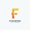 Friendship Abstract Vector Sign, Symbol or Logo Template. Hand Shake Incorporated in Letter F Concept.