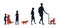 Friendship Between Animals And People. Group Of Silhouettes People With Children With Their Domestic Animals. People