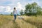 Friendship girls and dogs, teenager and pet husky walking outdoor