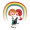 Friendship hug under rainbow illustration cartoon character